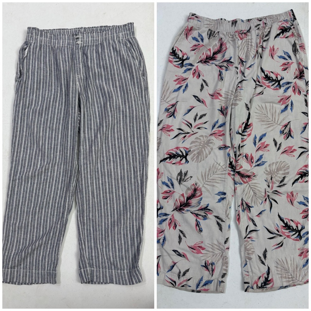 Briggs Linen Blend Striped & Floral Wide Leg Pants Bundle XL